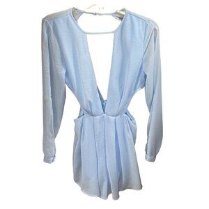 New Blush Boutique V-Neck/Back Cutout Side Blue Short Romper Size S